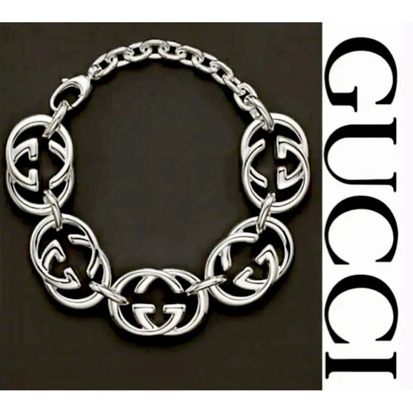 NIB GUCCI 925 Sterling Silver Interlocking GG Britt Bracelet - Picture 1 of 14